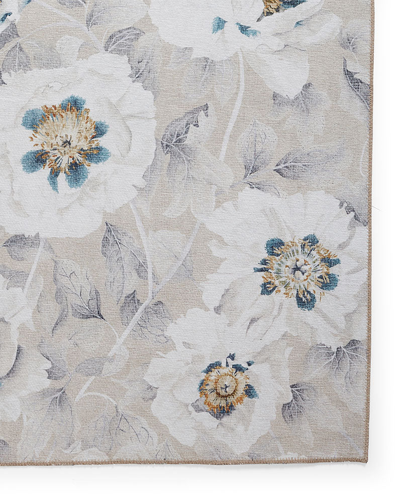 HARLEQUIN FLORENT STONE FLORAL MACHINE WASHABLE RUG