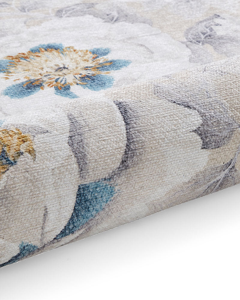 HARLEQUIN FLORENT STONE FLORAL MACHINE WASHABLE RUG