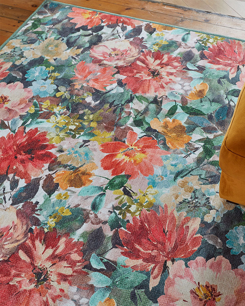 CLARKE & CLARKE TAHITI TEAL & ROUGE MACHINE WASHABLE RUG