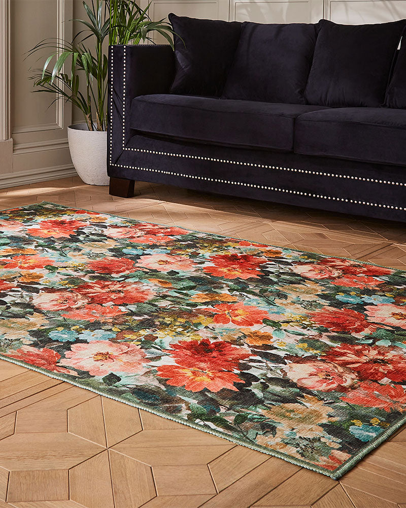 CLARKE & CLARKE TAHITI TEAL & ROUGE MACHINE WASHABLE RUG