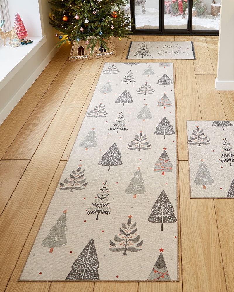 CHRISTMAS TREE WASHABLE  RUNNER & MAT SET