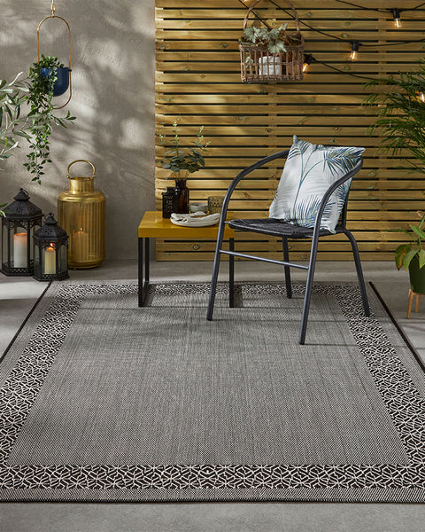 TERRAZZO TRZ01 BORDER INDOOR OUTDOOR RUG BLACK