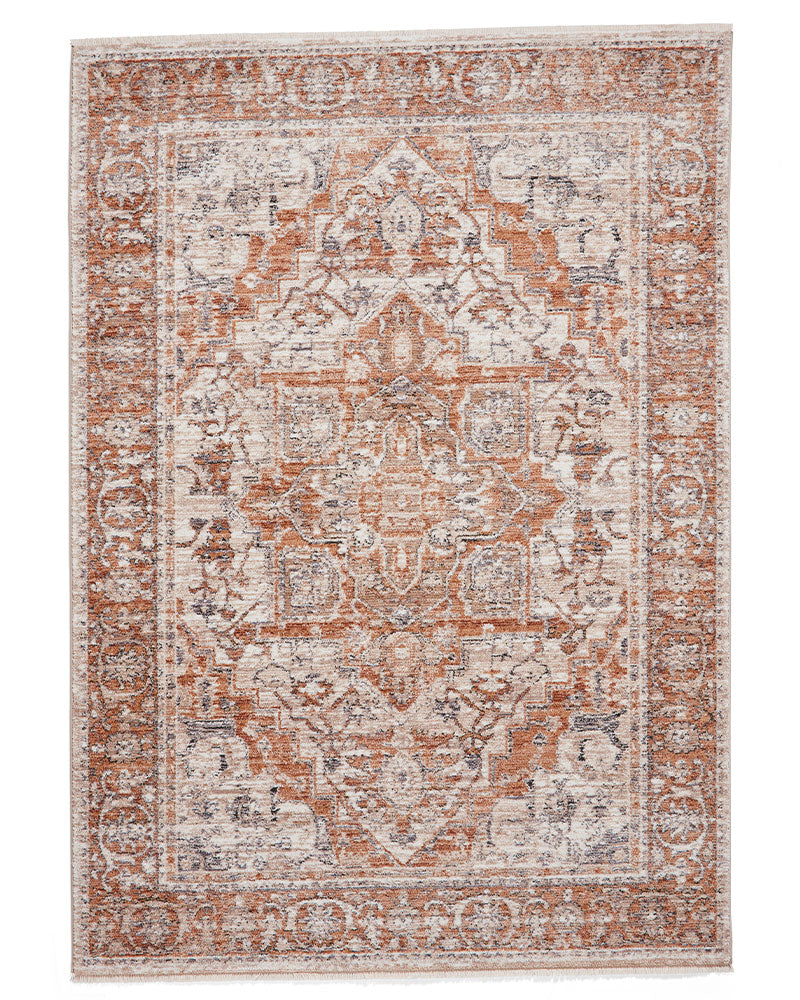 VINTAGE 35018 TERRACOTTA TRADITIONAL DISTRESSED STYLE MEDALLION BORDER RUG
