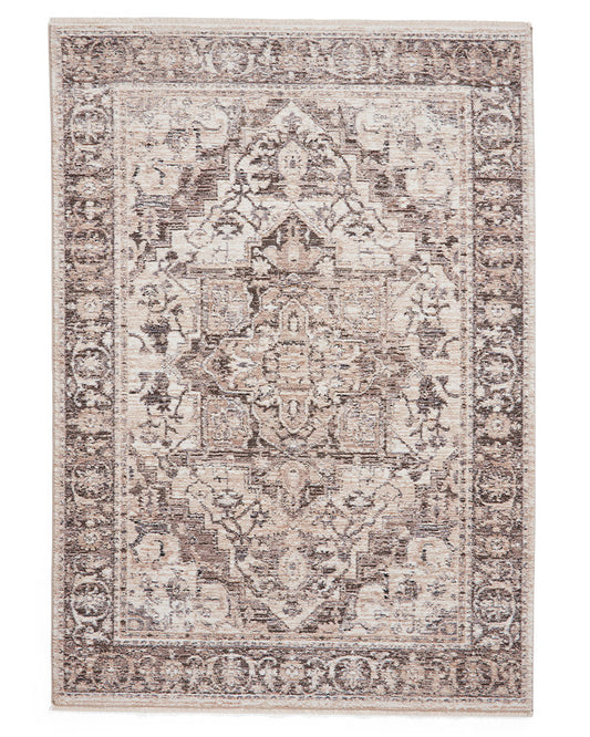 VINTAGE 35018 GREY TRADITIONAL DISTRESSED STYLE MEDALLION BORDER RUG