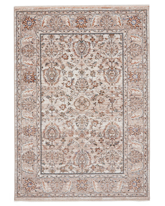 VINTAGE 35027 BEIGE TRADITIONAL DISTRESSED STYLE MEDALLION BORDER RUG