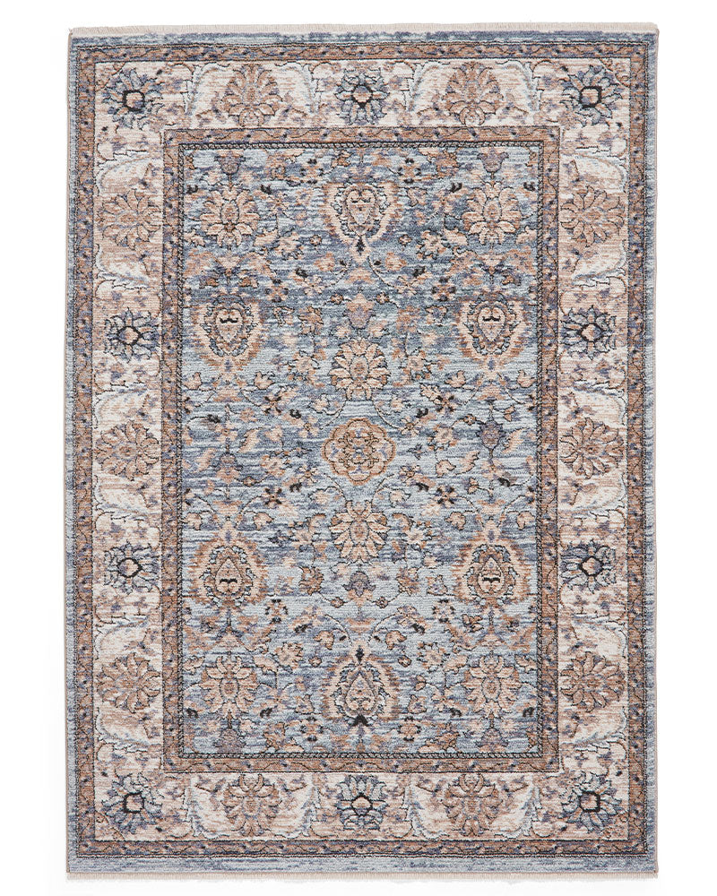 VINTAGE 35027 BLUE TRADITIONAL DISTRESSED STYLE MEDALLION BORDER RUG