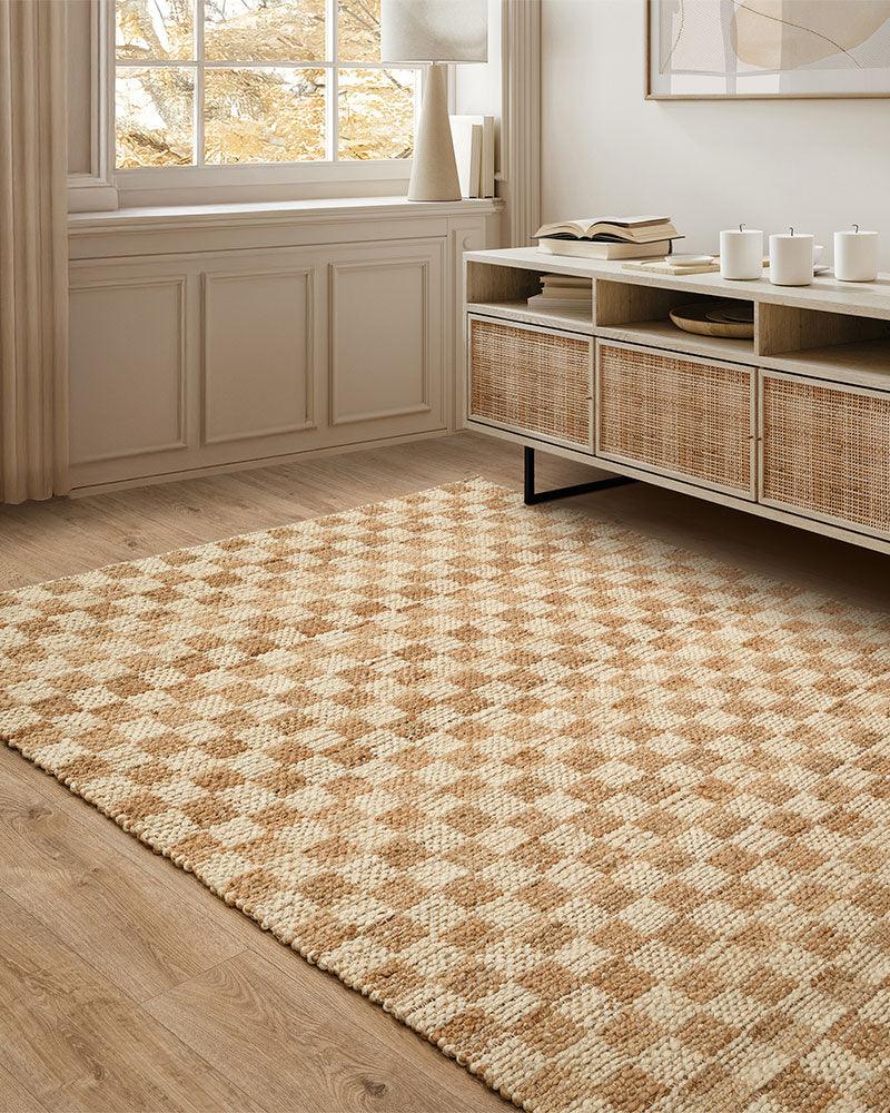NATURI NATURAL BEIGE CHECKERBOARD JUTE RUG (PRE-ORDER)