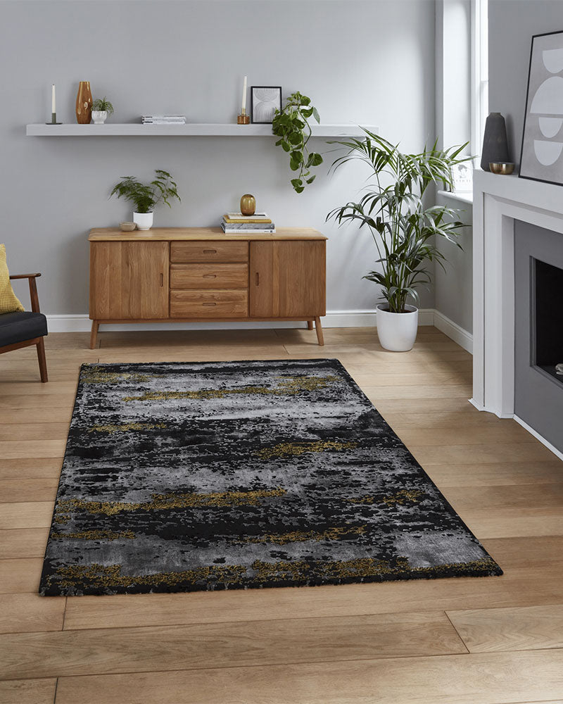 CRAFT 19788 BLACK GOLD MARBLE ABSTRACT RUG