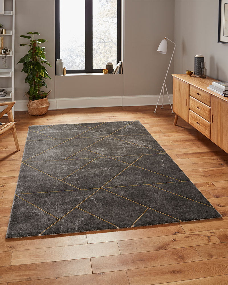 CRAFT 23486 DARK GREY GOLD GEOMETRIC MARBLE RUG