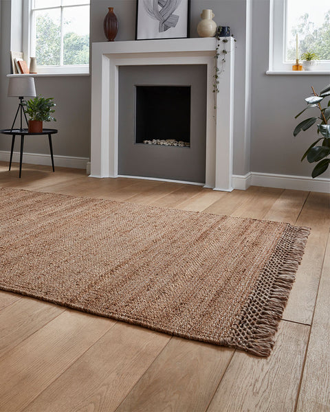 BAZAAR FLATWEAVE FRINGE JUTE RUG 23787 NATURAL