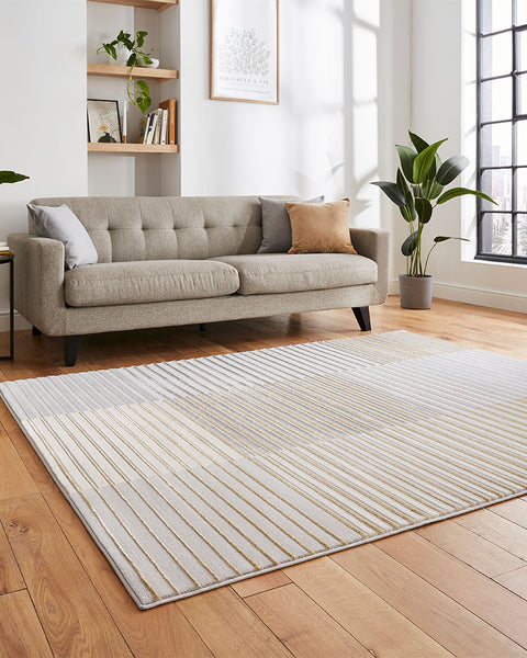 APOLLO 2681 GREY GOLD METALLIC STRIPE RUG