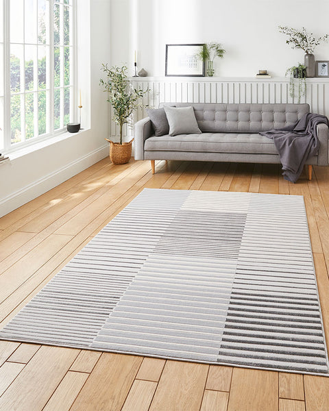 APOLLO 2681 GREY IVORY METALLIC STRIPE RUG