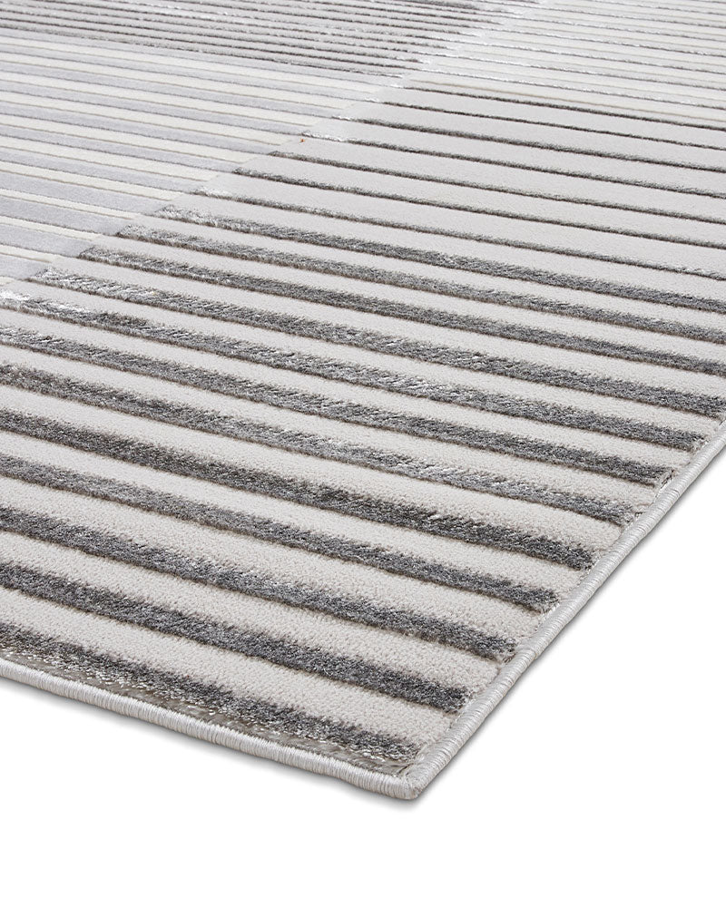 APOLLO 2681 GREY IVORY METALLIC STRIPE RUG