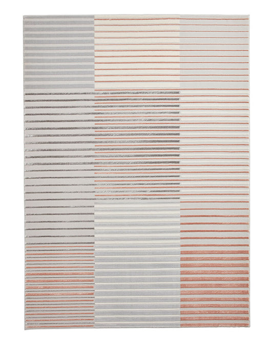 APOLLO 2681 GREY ROSE PINK METALLIC STRIPE RUG
