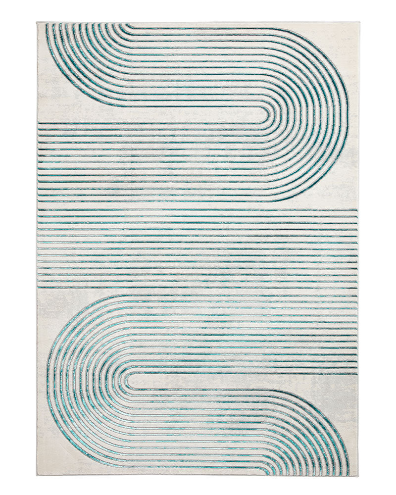 APOLLO 2683 GREY GREEN METALLIC GEO RETRO RUG