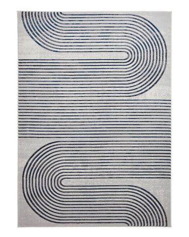 APOLLO 2683 GREY NAVY METALLIC GEO RETRO RUG