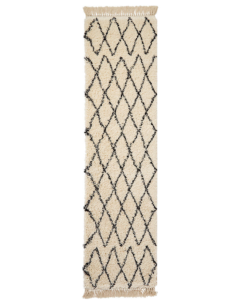 BOHO 8280 WHITE BLACK MOROCCAN BERBER SHAGGY MODERN RUNNER