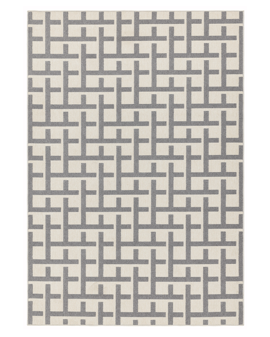 ANTIBES INDOOR / OUTDOOR AN03 WHITE GREY GRID RUG