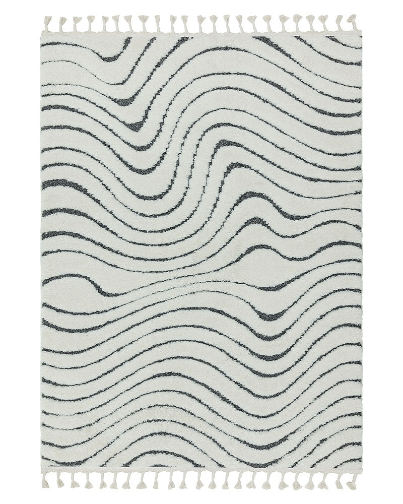 ARIANA AR10 RIPPLE GREY MOROCCAN BOHO TASSEL RUG