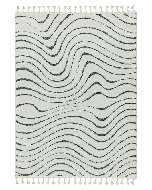 ARIANA AR10 RIPPLE GREY MOROCCAN BOHO TASSEL RUG
