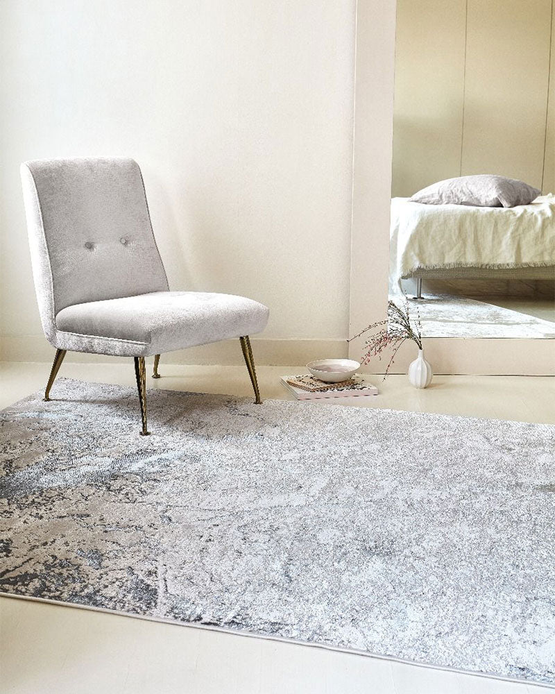 AURORA AU03 SOLAR SILVER GREY METALLIC MARBLE RUG