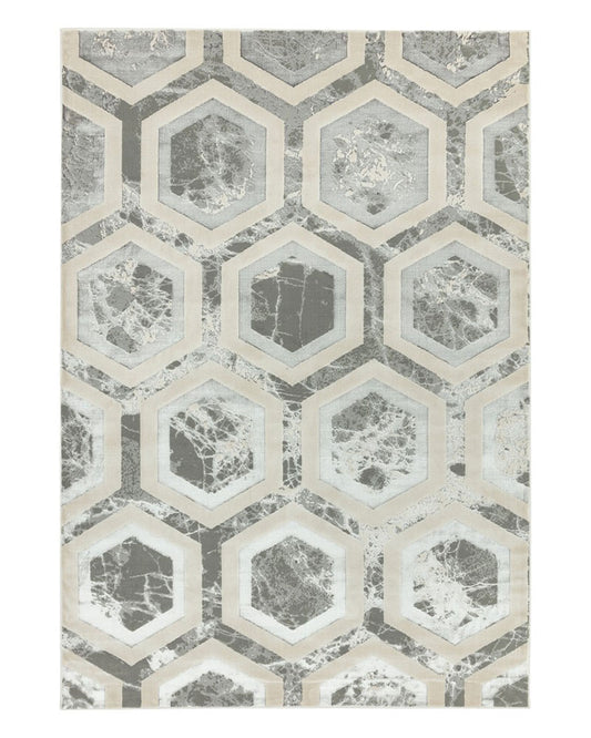 AURORA AU12 CRYSTAL SILVER GREY METALLIC GEOMETRIC RUG