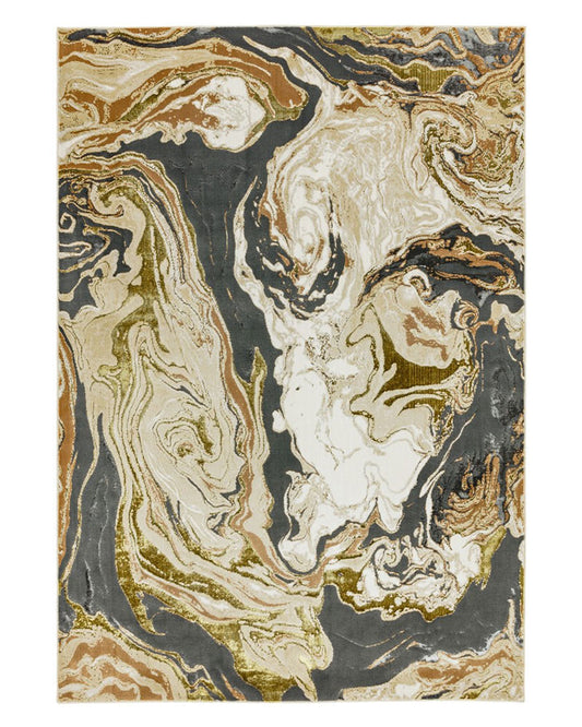 AURORA AU08 MARBLE GOLD BRONZE GREY MARBLE ABSTRACT METALLIC RUG