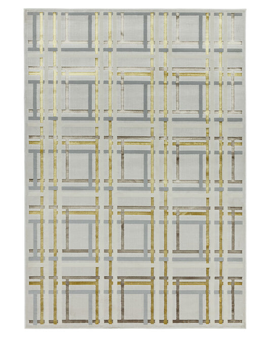 AURORA AU15 ELEXUS GEOMETRIC METALLIC GOLD GREY RUG