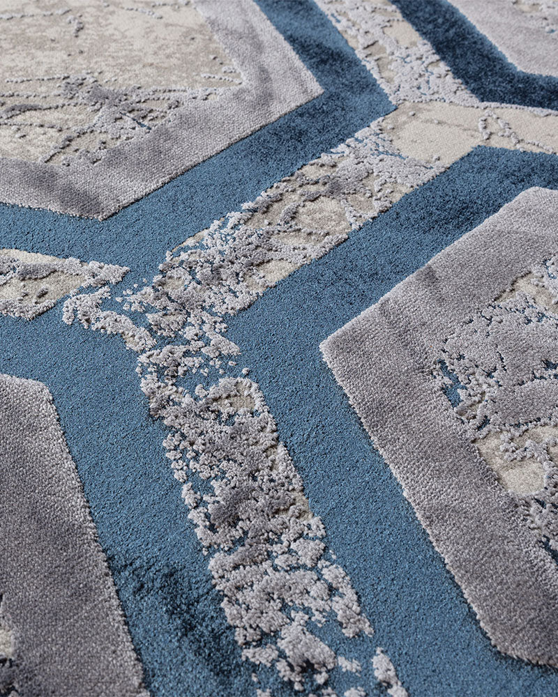 AURORA AU19 HEXAGON NAVY BLUE SILVER GEOMETRIC METALLIC RUG