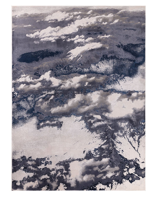 AURORA AU20 STORM NAVY BLUE SILVER ABSTRACT METALLIC RUG