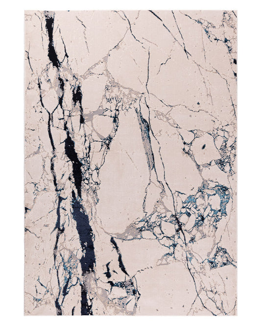 AURORA AU22 QUAKE CREAM NAVY BLUE ABSTRACT METALLIC RUG