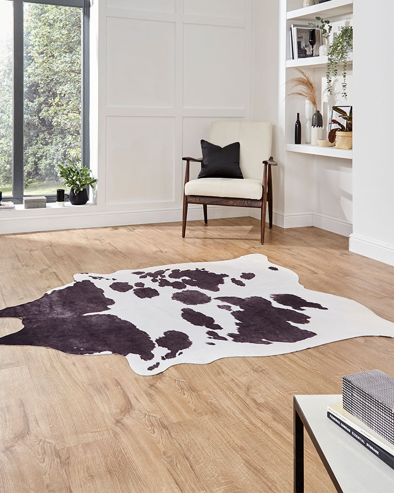 FAUX ANIMAL PRINT COW BLACK WHITE