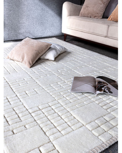 EMPIRE GRID CREAM NEUTRAL 100% NEW ZEALAND WOOL RUG