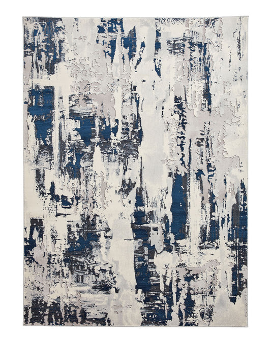 APOLLO GR579 GREY NAVY METALLIC ABSTRACT RUG