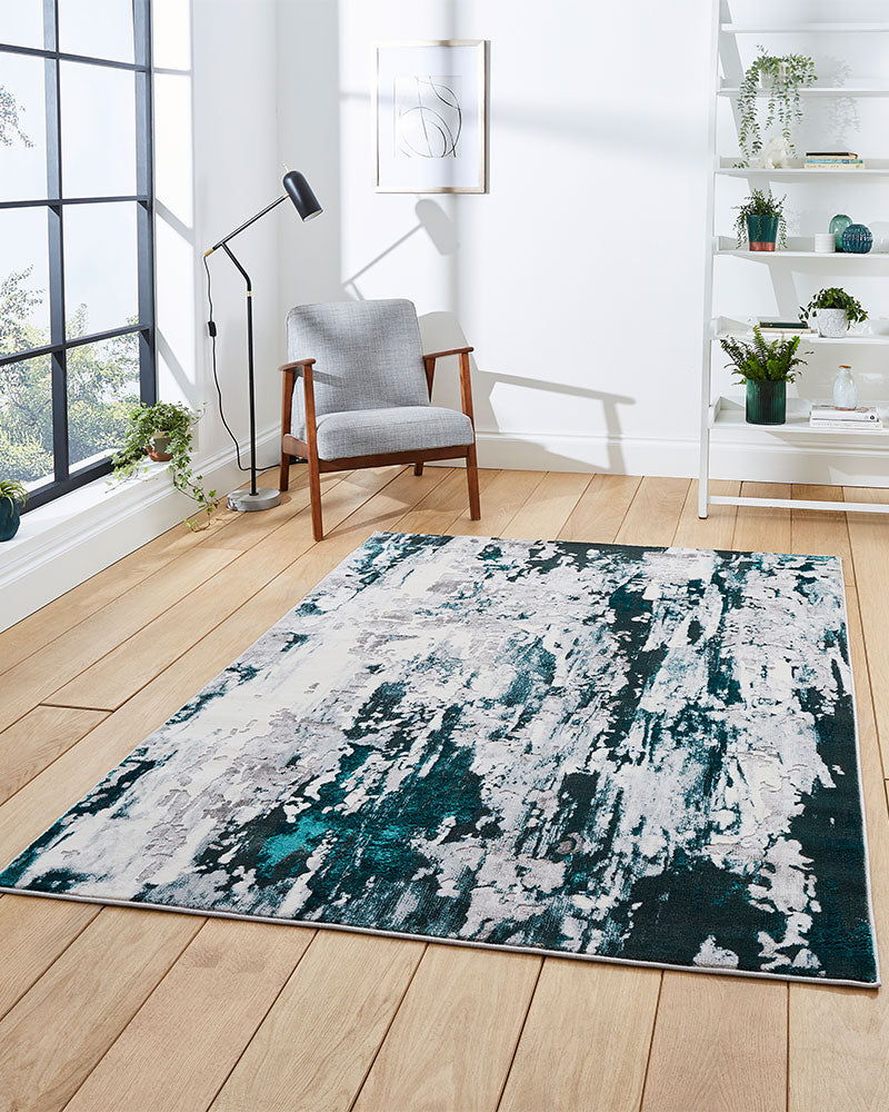 APOLLO GR580 GREY GREEN METALLIC ABSTRACT RUG