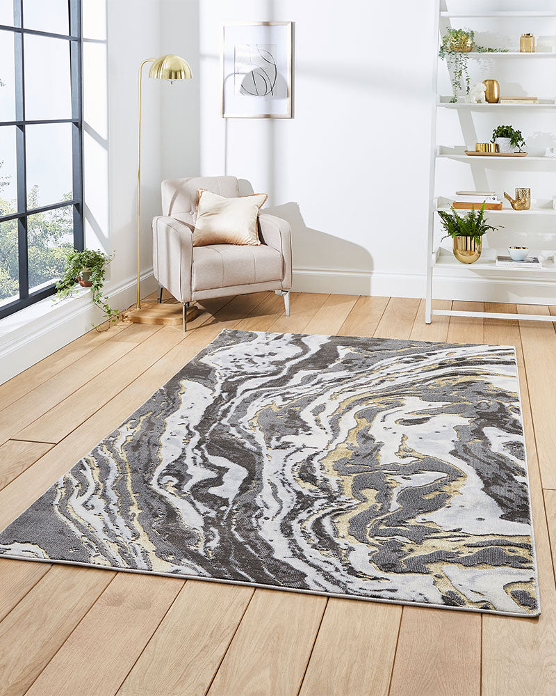 APOLLO GR584 GREY GOLD METALLIC MARBLE RUG