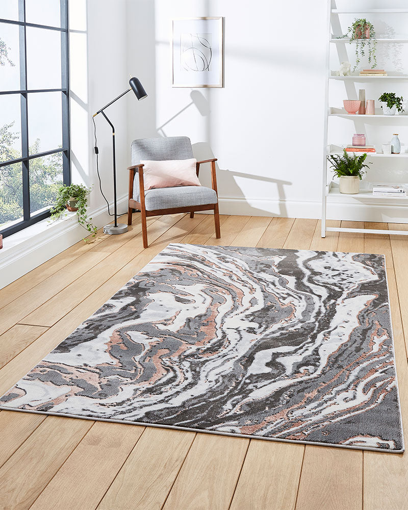 APOLLO GR584 GREY ROSE PINK METALLIC MARBLE RUG