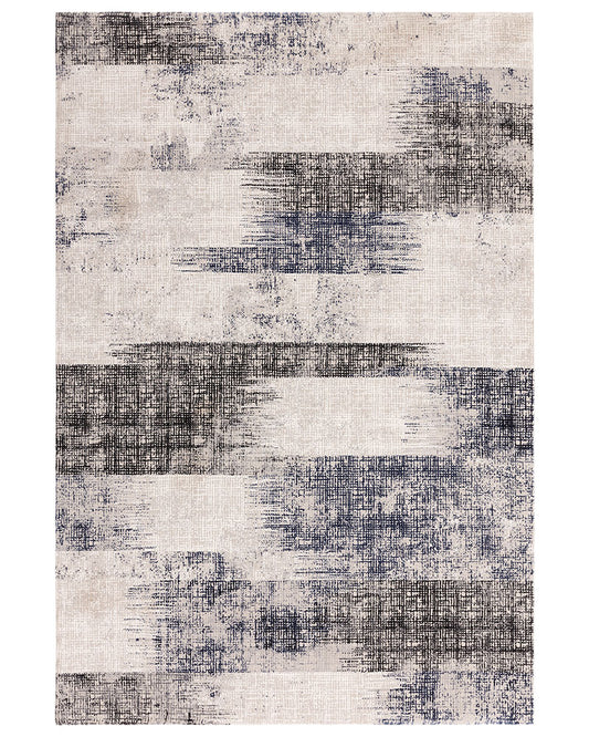 KUZA LINES NAVY BLUE BLACK BEIGE ABSTRACT RUG