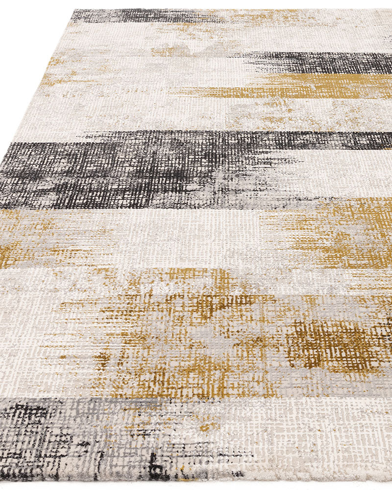 KUZA LINES GOLD BEIGE BLACK ABSTRACT RUG