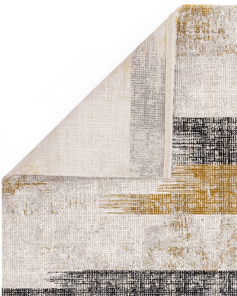 KUZA LINES GOLD BEIGE BLACK ABSTRACT RUG