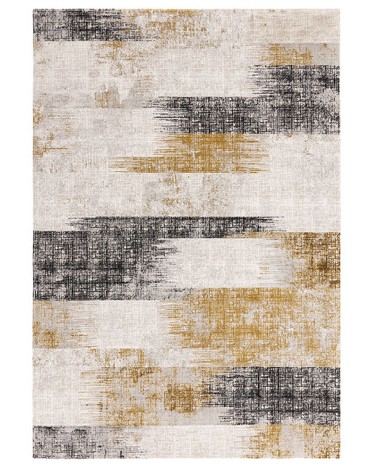 KUZA LINES GOLD BEIGE BLACK ABSTRACT RUG