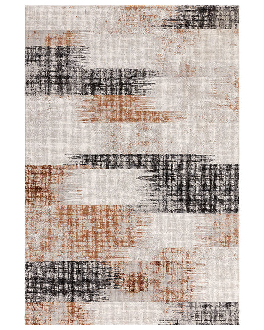 KUZA LINES TERRACOTTA BEIGE BLACK ABSTACT RUG