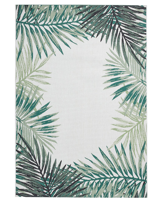 MIAMI 19435 BEIGE GREEN PALM INDOOR OUTDOOR FLAT WEAVE RUG