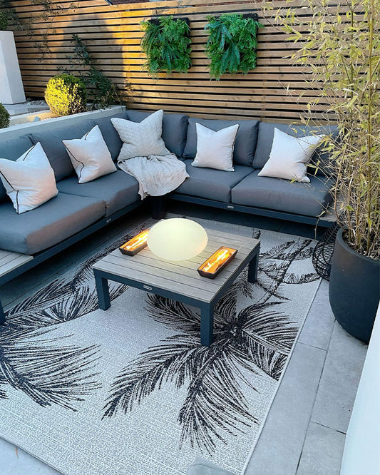 MIAMI CREAM BLACK PALM A444 INDOOR / OUTDOOR FLAT WEAVE RUG