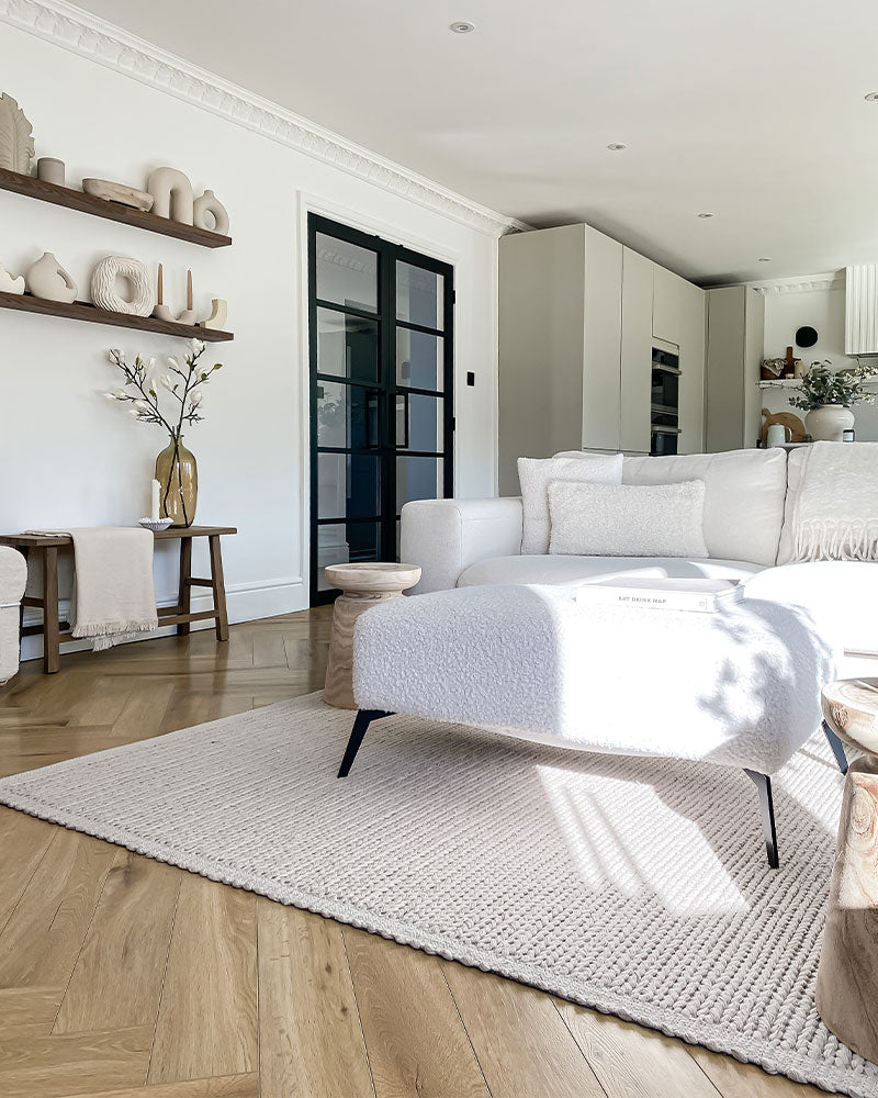 CABLE KNITTED WOOL RUG NATURAL