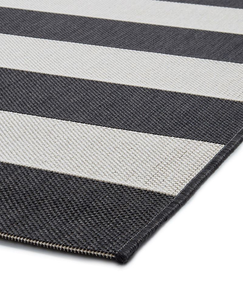 SANTA MONICA BLACK WHITE STRIPE 48644 INDOOR / OUTDOOR FLAT WEAVE RUG