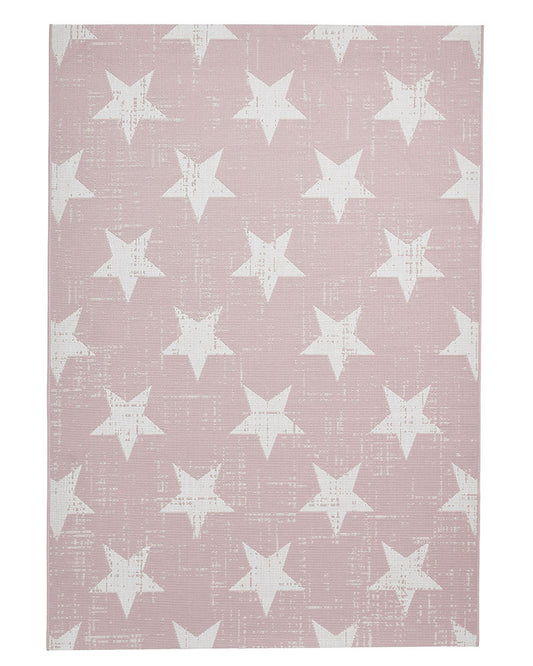 SANTA MONICA ROSE PINK CREAM STAR 48648 INDOOR / OUTDOOR FLAT WEAVE RUG