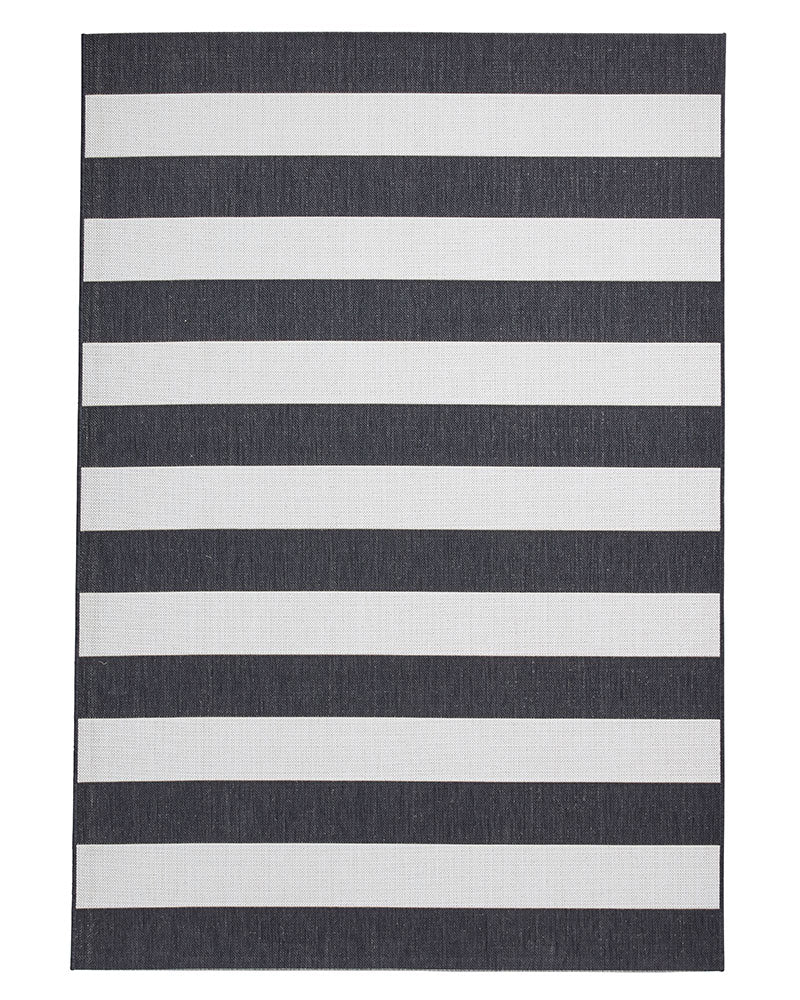 SANTA MONICA BLACK WHITE STRIPE 48644 INDOOR / OUTDOOR FLAT WEAVE RUG