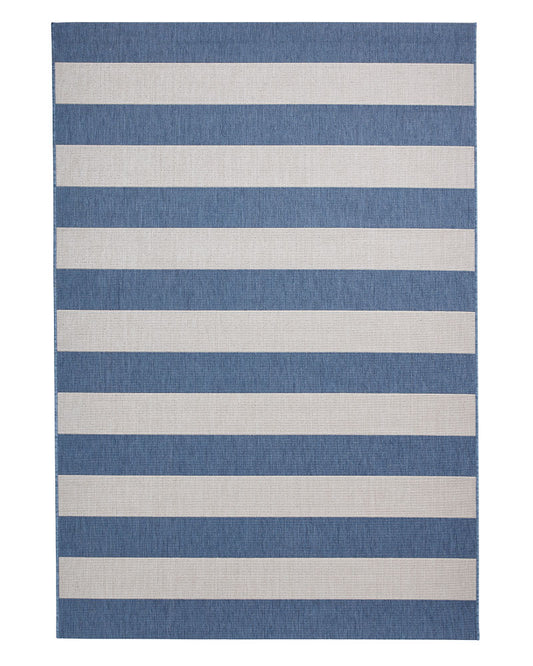 SANTA MONICA BLUE BEIGE STRIPE 48644 INDOOR / OUTDOOR FLAT WEAVE RUG